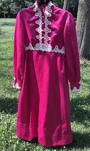 Small Vintage Cottage Core Gunne Sax Vintage Long Hot Pink Dress, No Tags - Picture 1 of 12
