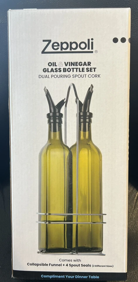 Zeppoli Oil and Vinegar Bottle Set 17oz With Stainless Steel Rack Removable Cor
