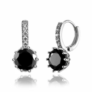 Nuevo Pendientes Colgantes Colgantes Plata 10mm Negro Ónix Circonito Con Acentos de Cristal - Imagen 1 de 1