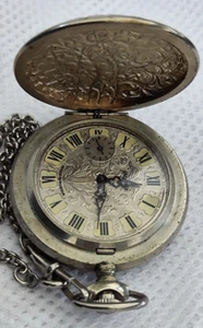 Molnija Vintage Taschenuhr - Silber, Blumen/Blättermuster - Bild 1 von 4