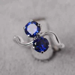 Laboratorio Zafiro Anillo de Plata Compromiso Septiembre Piedra Corte Redondo - Imagen 1 de 4