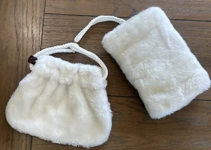 Girl's Set Hand Warmer & Drawstring Purse White Faux Fur Holiday Costume - Picture 1 of 7