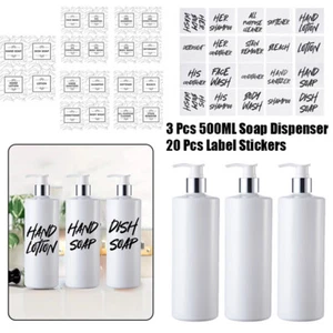 3 Stück 500ml Pumpe Seifenspender Shampoo Duschgel Leer Flasche mit 20 Etiketten - Picture 1 of 20