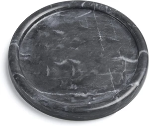 Echtes schwarzes Marmortablett - Naturstein rund Dekotablett für High End Fledermaus - Bild 1 von 12