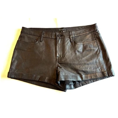 Usado en excelente estado! Theory Black ¡SUAVE! Pantalones Cortos de Cuero de Cordero con Puños Forrados 5 Bolsillos para Cinturón 8 Foto 1 de 4