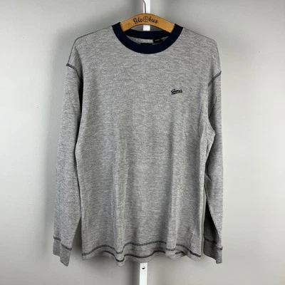 Vintage Guess Jeans Thermal Shirt Mens Large Gray Navy Waffle Knit Long Sleeve - Image 1 of 4