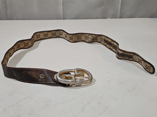 CINTURA GUCCI GG RARA VINTAGE marrone stampa monogramma pelle e tela taglia 80 32 US