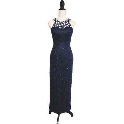 Vintage Scala Silk Beaded Navy Formal Maxi Dress Size S Old Hollywood Homecoming - Image 1 of 4