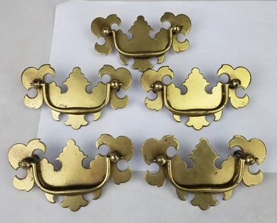 Vintage drawer handles X5 hardware USA pulls old knobs ESTATE SALE! BRASS - Image 1 of 3
