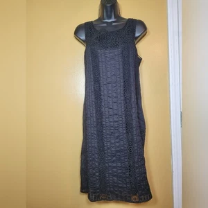 Vestido Boho Sundance 100% Algodón Negro Plisado Pin Tuck Crochet Talla M - Imagen 1 de 12