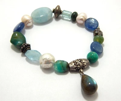 Gemstone Bracelet Sterling Beads * Aqua*Labradorite*Kyanite* Opal* Pearl*Agate - Image 1 of 3