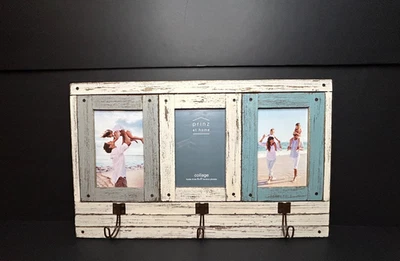 Homestead Blue Three-Picture Frame 4x6 Distressed Wood Collage Frame Wooden NEW - Image 1 of 4