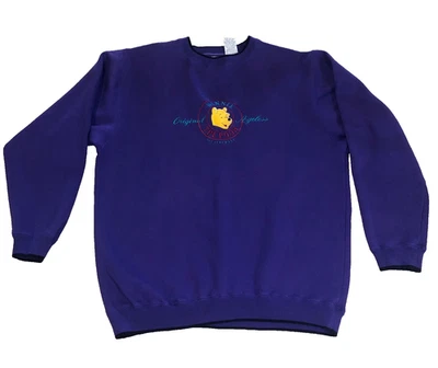 Pulôver bordado vintage anos 90 Y2K Winnie The Pooh gola redonda moletom roxo GG - Imagem 1 de 4