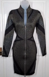 Karen Millen schwarz gold & silber Strick Jersey Bodycon Kleid UK XS 6 - 8 - Bild 1 von 18