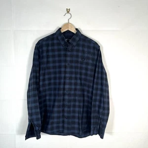 Fred Perry Hemd Herren dunkelblau UK Größe Large Langarm kariert Baumwolle - Bild 1 von 9