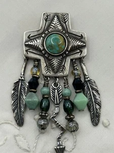 Broche prendedor vintage de plumas de flecha navajo turquesa esterlina nativa americana - Imagen 1 de 4