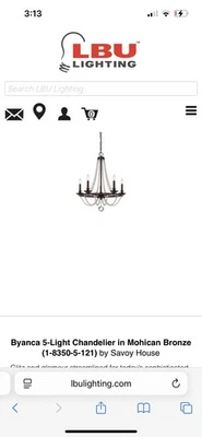 1-8350-5-121 SAVOY HOUSE BYANCA CHANDELIER | 5-LIGHT - MOHICAN BRONZE - Image 1 of 4