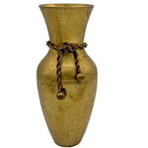 Vintage Brass Vase With Rope Tassel Tie 7" Tall Made In India Bud Small Flared - Picture 1 of 8