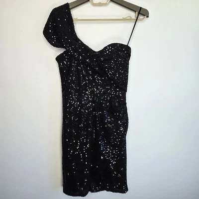 Pilgrim Dress 10 Black Sequin Mini Off The Shoulder  - image 1 of 4