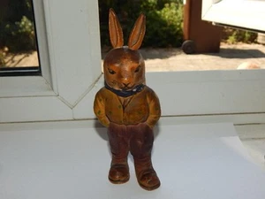 VINTAGE BISQUE PORCELAIN RABBIT FIGURE WITH ONE MOVING EAR H 15.5 cm - Picture 1 of 11