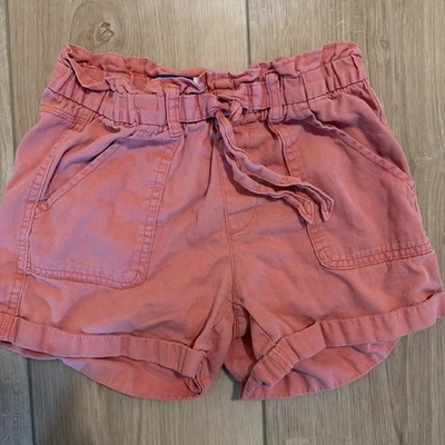 Niñas Talla L Grande 10-12 Antiguo Azul Marino Bolsa de Papel Cintura Pantalones Cortos Elásticos Rosa Salmón Foto 1 de 4