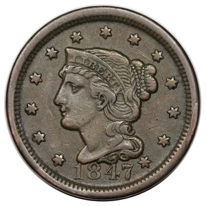 1847 Braided Hair Large Cent, N-7, rare LDS (e), obverse cuds - Picture 1 of 2