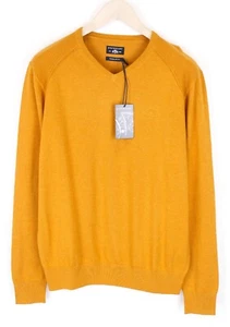 Suéter para hombre STATE OF ART L amarillo naranja cuello en V liso punto apretado suéter - Imagen 1 de 7