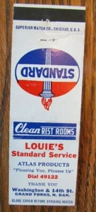 LOUIE'S STANDARD GAS STATION MATCHBOOK MATCHCOVER: GRAND FORKS, NORTH DAKOTA E22 - Picture 1 of 2