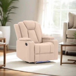 NNEDSZ Theatre Electric Recliner Sofa Buckskin Fabric Single Latte - Picture 1 of 4