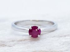 Natural Ruby Gemstone Solitaire Red Ring Size 7 14k White Gold Indian Jewelry