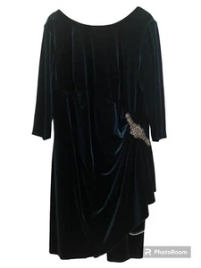 Alex Evenings Velvet Emerald Green Rhinestone Ruching cocktail dress Size 22W - Picture 1 of 9