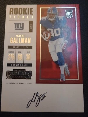 2017 Panini Contenders Wayne Gallman RC Rookie AUTOGRAPH Giants - Image 1 of 2