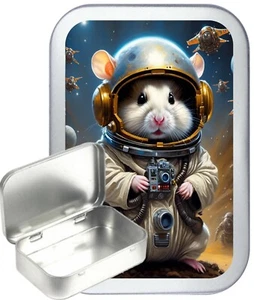 Space Hamster 50ml Silver Hinged Tin, Pill Box, Gift Tin, Tobacco Tin, Storage - Picture 1 of 1