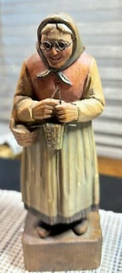 Anri Old Lady with Basket Hand Carved Wood Figurine Italy 1950-60s - Vintage - Picture 1 of 8