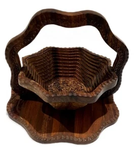 Vintage Antique The Wooden Basket Co Hand Carved Collapsible Wooden Basket - Picture 1 of 11