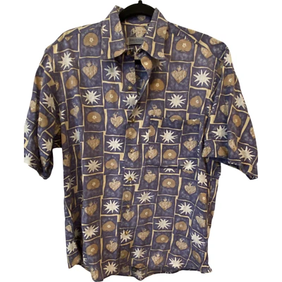 Bullock Jones Button Up Shirt Blue Geometric Mens Size M Short Sleeve Cotton - Image 1 of 4