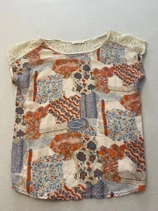 Blusa Top Claudia Richard Mujer Talla M Multicolor Floral Encaje Manga Redonda - Imagen 1 de 7