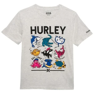 HURLEY BOYS TOP TEE SHIRT PRINTED - SEA LIVE SZ LARGE 12 13 - GREY - Picture 1 of 1