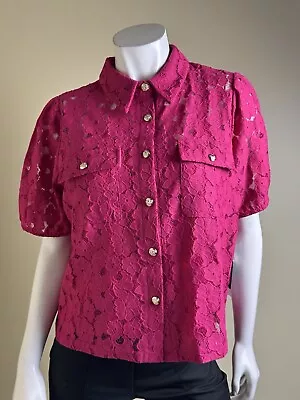 $88 Nicole Miller Women’s Lace Blouse Top Sz L  (B.135) - Image 1 of 4