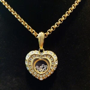Vintage Nolan Miller Herz Anhänger 925 Halskette schwebende Kristalle goldfarben - Bild 1 von 4