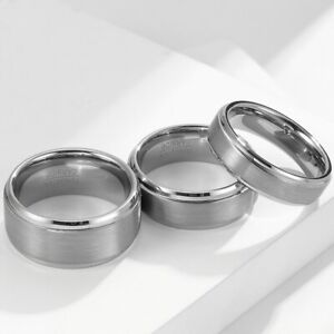6/8/10mm Tungsten Carbide Steel Engagement Band Mens Silver Brushed Ring Sz 7-13