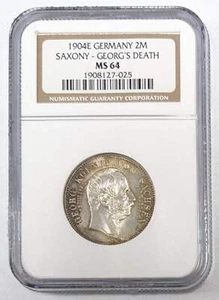 1904 E Germany 2 Mark Saxony Georg's Death NGC MS 64 - Picture 1 of 3