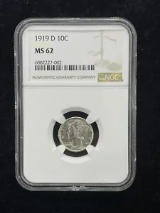 1919 D 10C Mercury Dime MS62 NGC - Picture 1 of 4