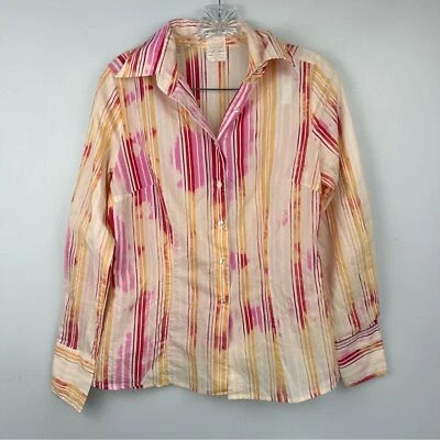 Naracamicie Striped Pink and Yellow Tie-Dye Wrinkle Button-Up Shirt Sz III or 6 Foto 1 de 4