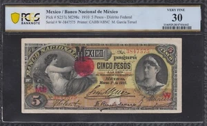MEXICO, Banco Nacional 5 PESOS 1910 S257c PCGS 30 .VERY FINE - Picture 1 of 2