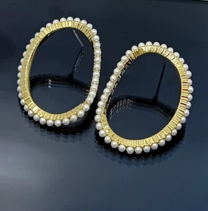 18K Gold Filled Stunning Italian Pearl 18ct GF Statement Drop Earrings 35mm - Picture 1 of 10
