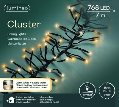 Lumineo Lichterkette Cluster 768 LED 7 m warm weiß/klassisch warm, schwarzes Kab - Bild 1 von 4