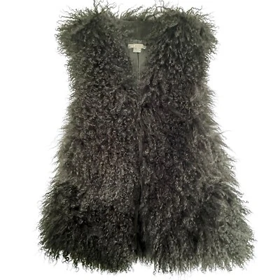 Chaleco de cuero de piel de mongol Vince para mujer grande negro rizado Foto 1 de 4