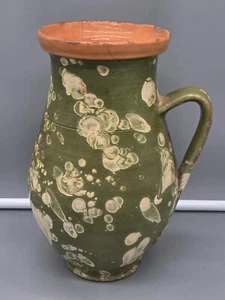 JASPE French Antique Terracotta Pottery PITCHER - Olive Green - 9.75 inch - Picture 1 of 9