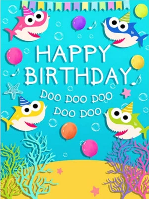 BABY SHARK Birthday Scene Setter wall mural BACKDROP 5'x3' fish ocean doodoodoo - Image 1 of 2